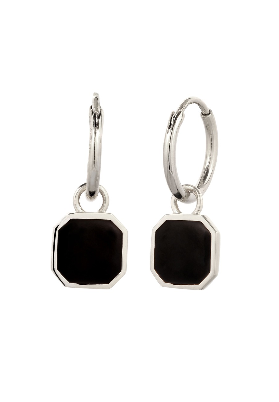 KUZZOI Creolen Quadrat Emaille Schwarz 925 Sterling Silber silberfarben