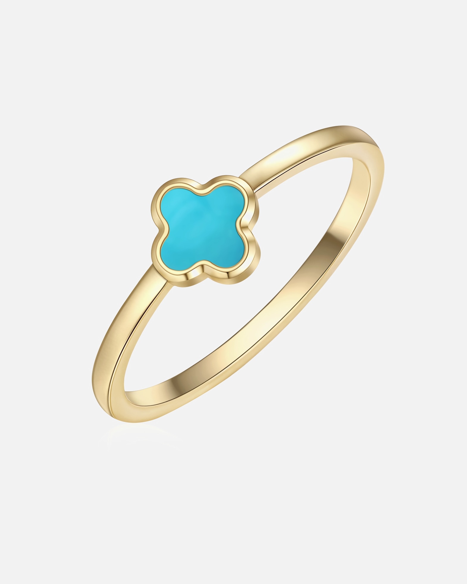 Ring für Weiblich Glanzstücke München Ring Kleeblatt aus Edelstahl in gelbgold mit Türkis (synth.) 50