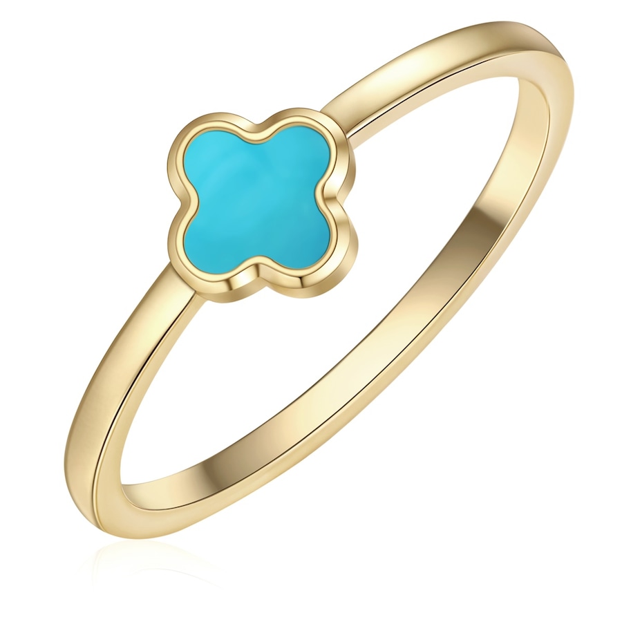 Glanzstücke München Ring Kleeblatt aus Edelstahl in gelbgold mit Türkis (synth.) 52 Damen