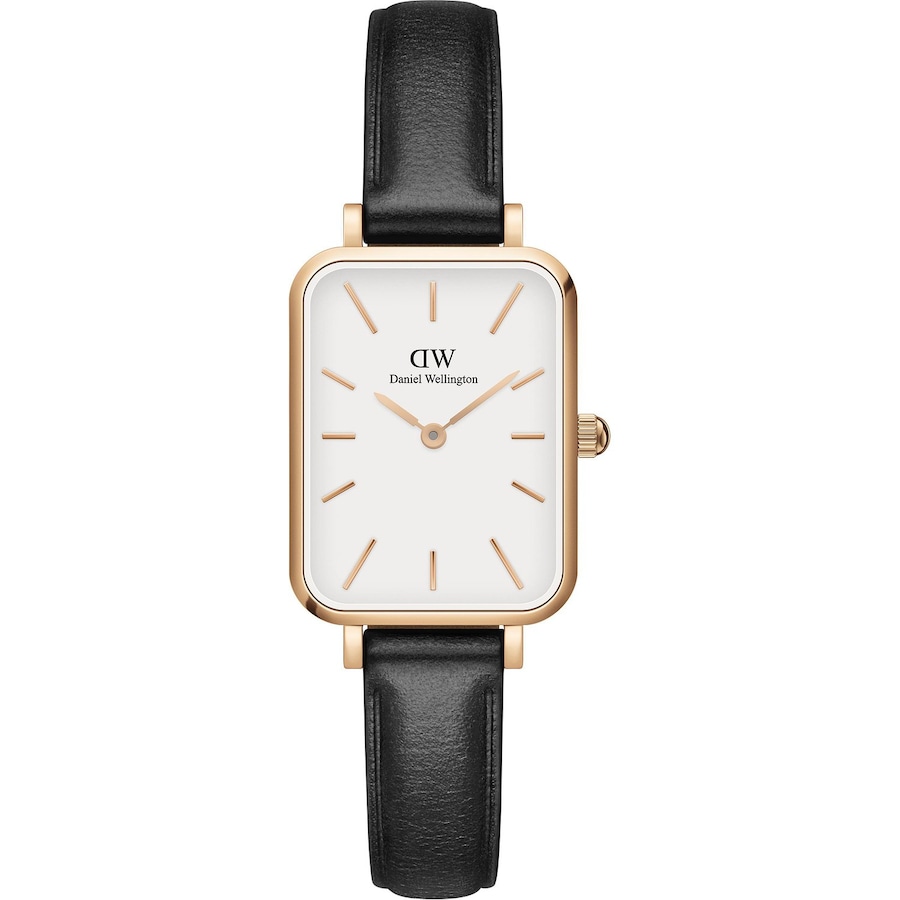 Daniel Wellington Quadro Pressed Sheffield Uhr (mit schwarzem Lederarmband) Elfenbeinweiß Schwarz Damen