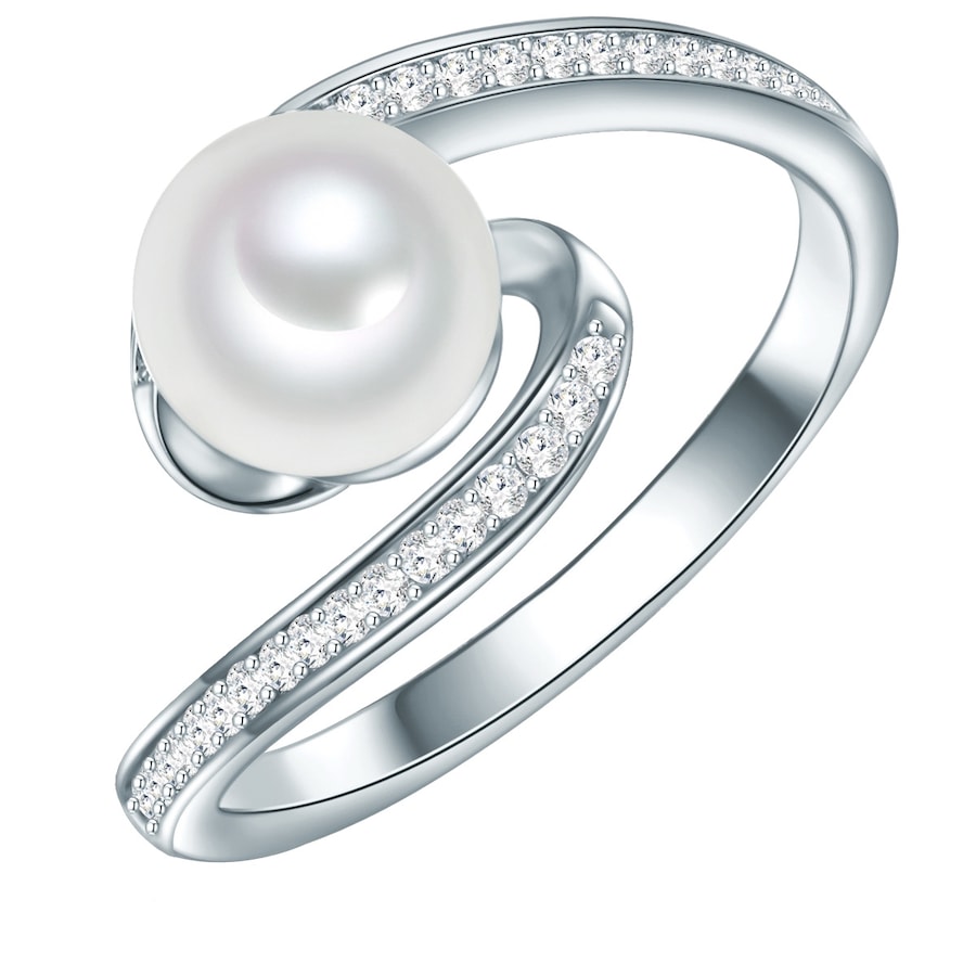Valero Pearls Ring Sterling Silber Zirkonia Süßwasser-Zuchtperle in 58 Damen