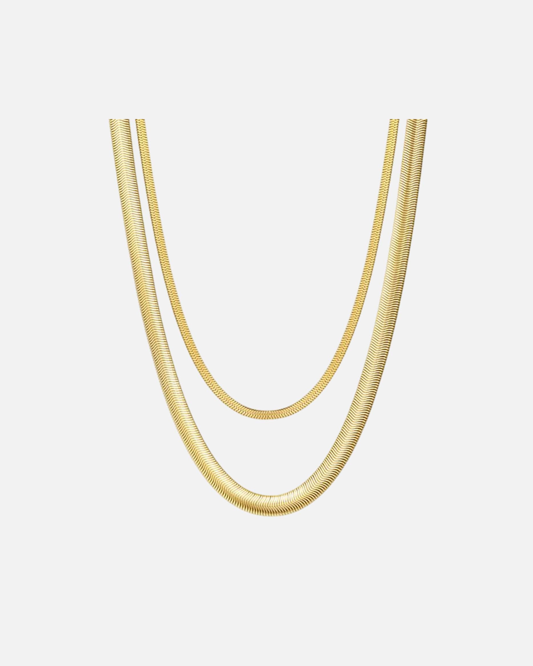 Halskette für Weiblich Hey Happiness Default Brand Line Schlangenketten-Set (2-teilig) – Edelstahl Gold