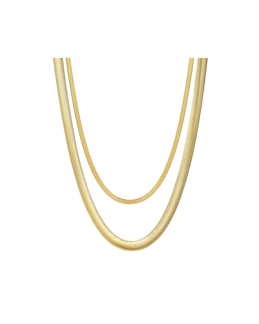 Hey Happiness Schlangenketten-Set (2-teilig) – Edelstahl Gold Hellbraun Damen