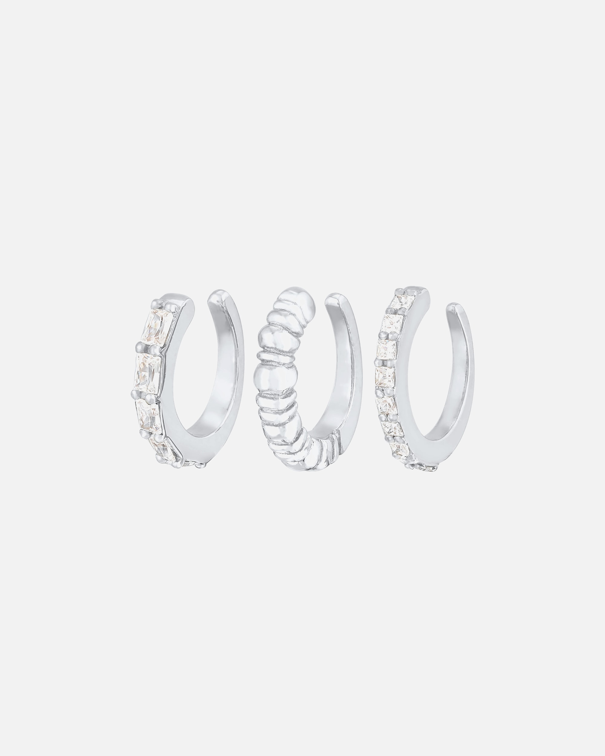 Ear Cuff für Weiblich Elli PREMIUM Elli PREMIUM Ohrringe Earcuff 3er Set Geo Zirkonia Riffel 925 Silber OneSize