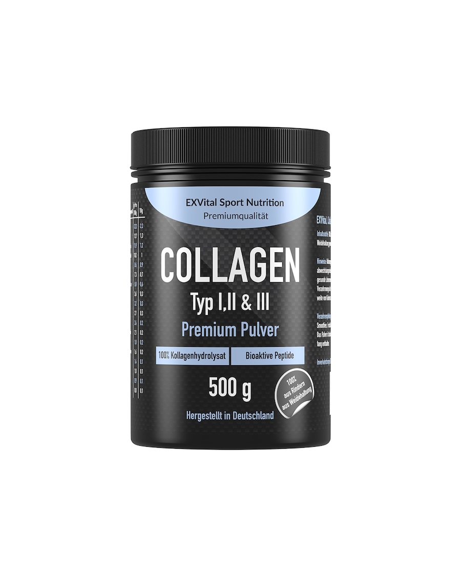 EXVital Collagen Pulver, Bioaktives Kollagen Typ 1, 2 & 3 500 g