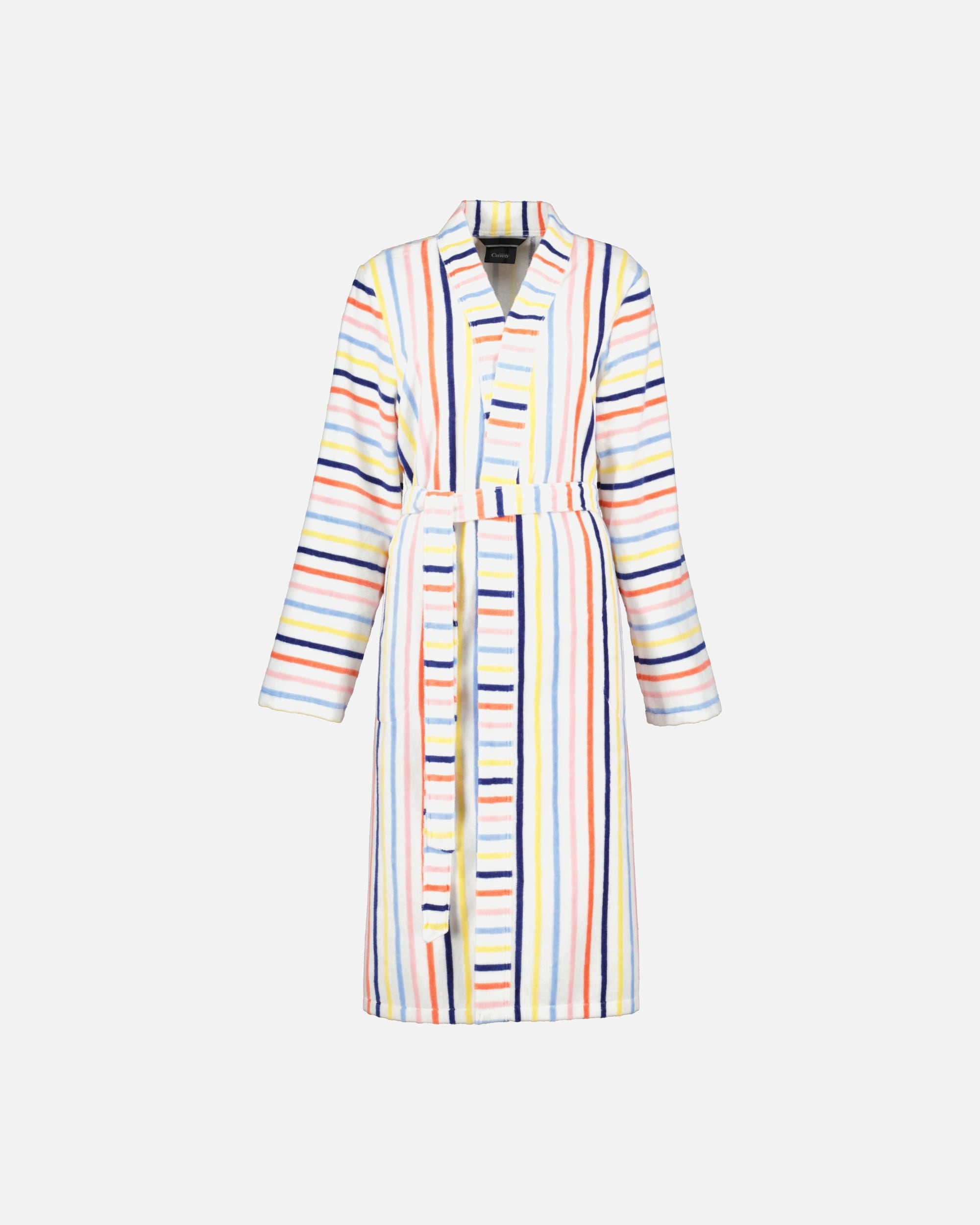 Bademantel für Weiblich Cawö Cawö Bademäntel Damen Kimono Streifen 3343 weiß-multicolor - 62 L