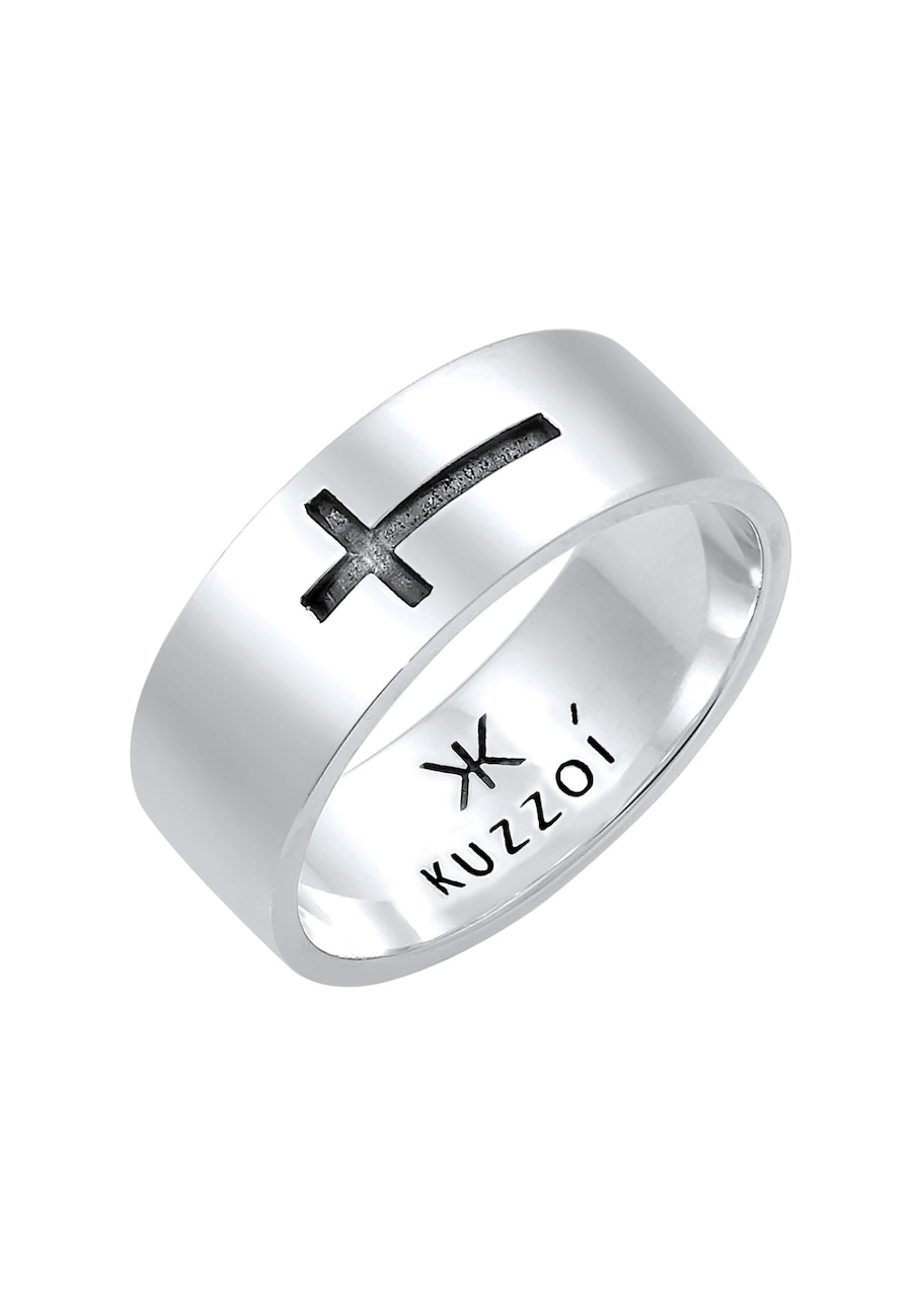 KUZZOI Herren Bandring Glanz Kreuz Oxidiert 925 Silber 66