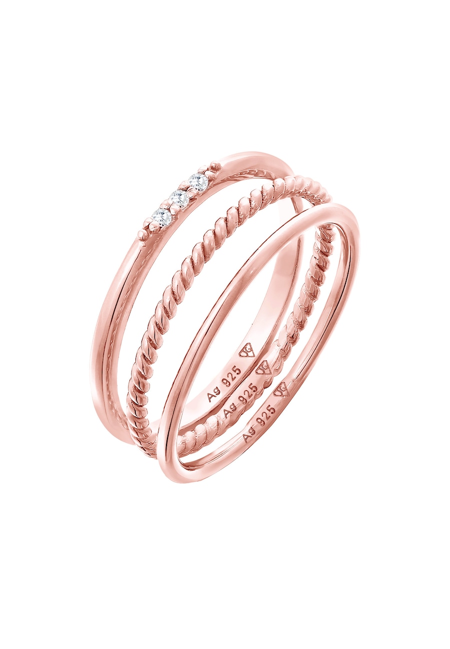 Elli Stapelringe Zirkonia Kordel Basic 3er Set 925 Silber 56 Damen