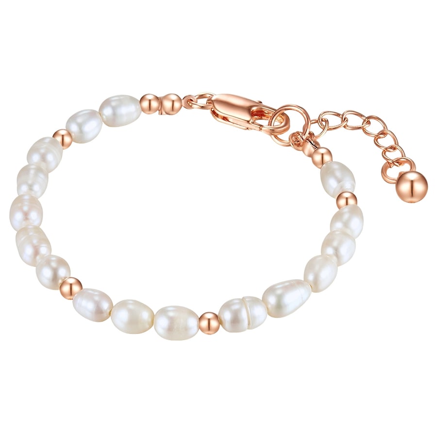 Lulu & Jane Perlen-Armband Messing Süßwasser-Zuchtperle in Roségold 19,5 cm Basislänge + 5,0 Verlängerung Damen