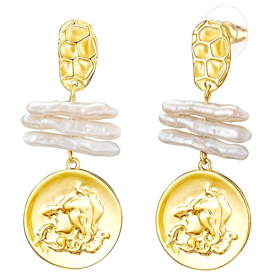 Lulu & Jane Perlen-Ohrhänger Münze Metall-Legierung Süßwasser-Zuchtperle in Gelbgold 52,0 mm Damen