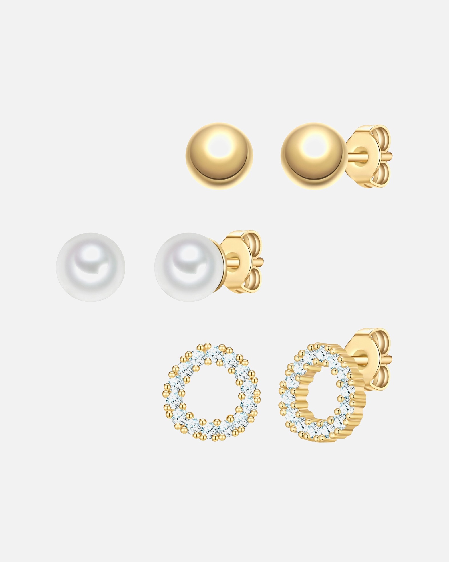 Ohrringe für Weiblich Yokoamii Ohrstecker aus Messing in gelbgold mit Zirkonia Perle (synth.) 4,9/5,1/6,7 mm