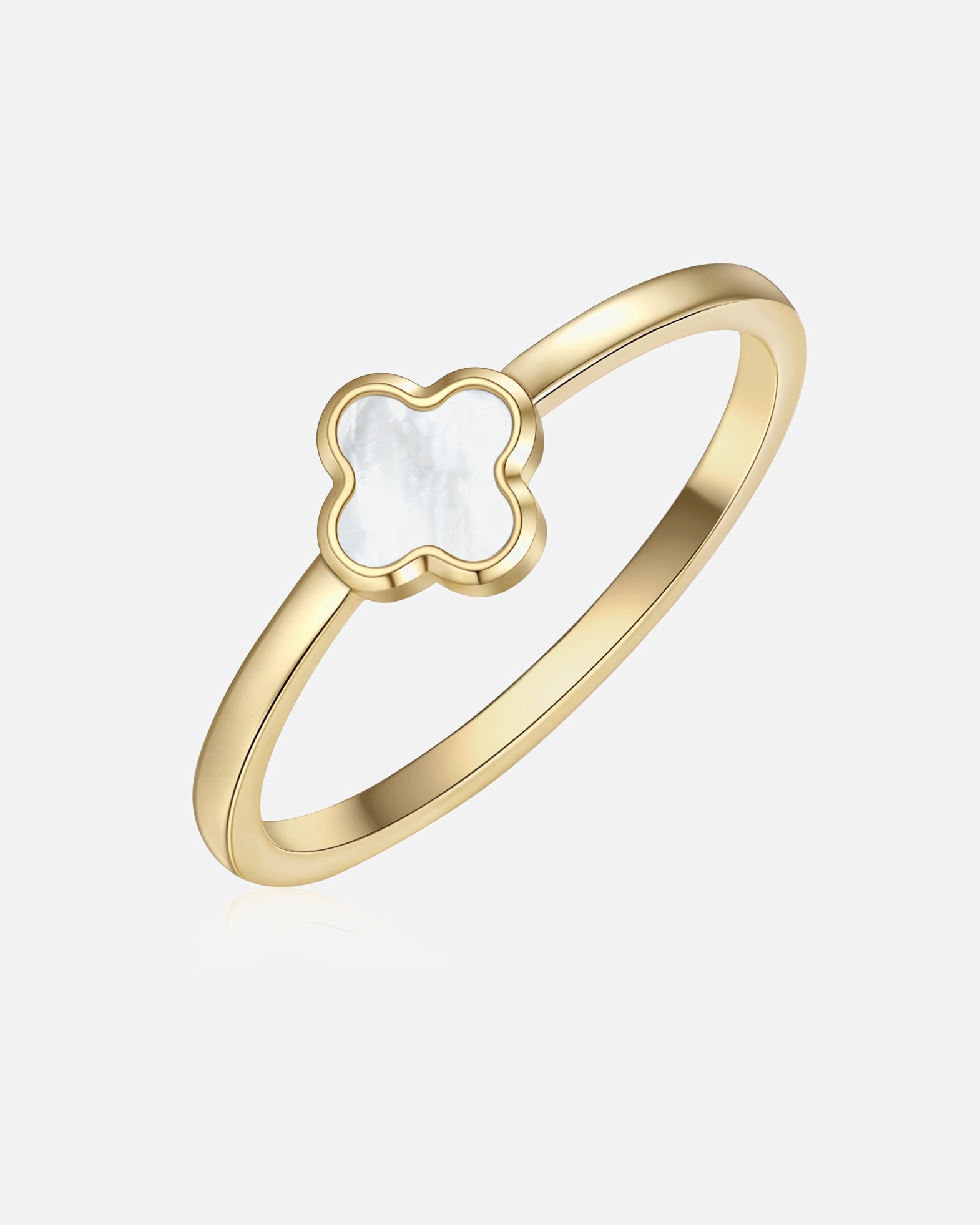 Ring für Weiblich Glanzstücke München Ring Kleeblatt aus Edelstahl in gelbgold mit Perlmutt 56