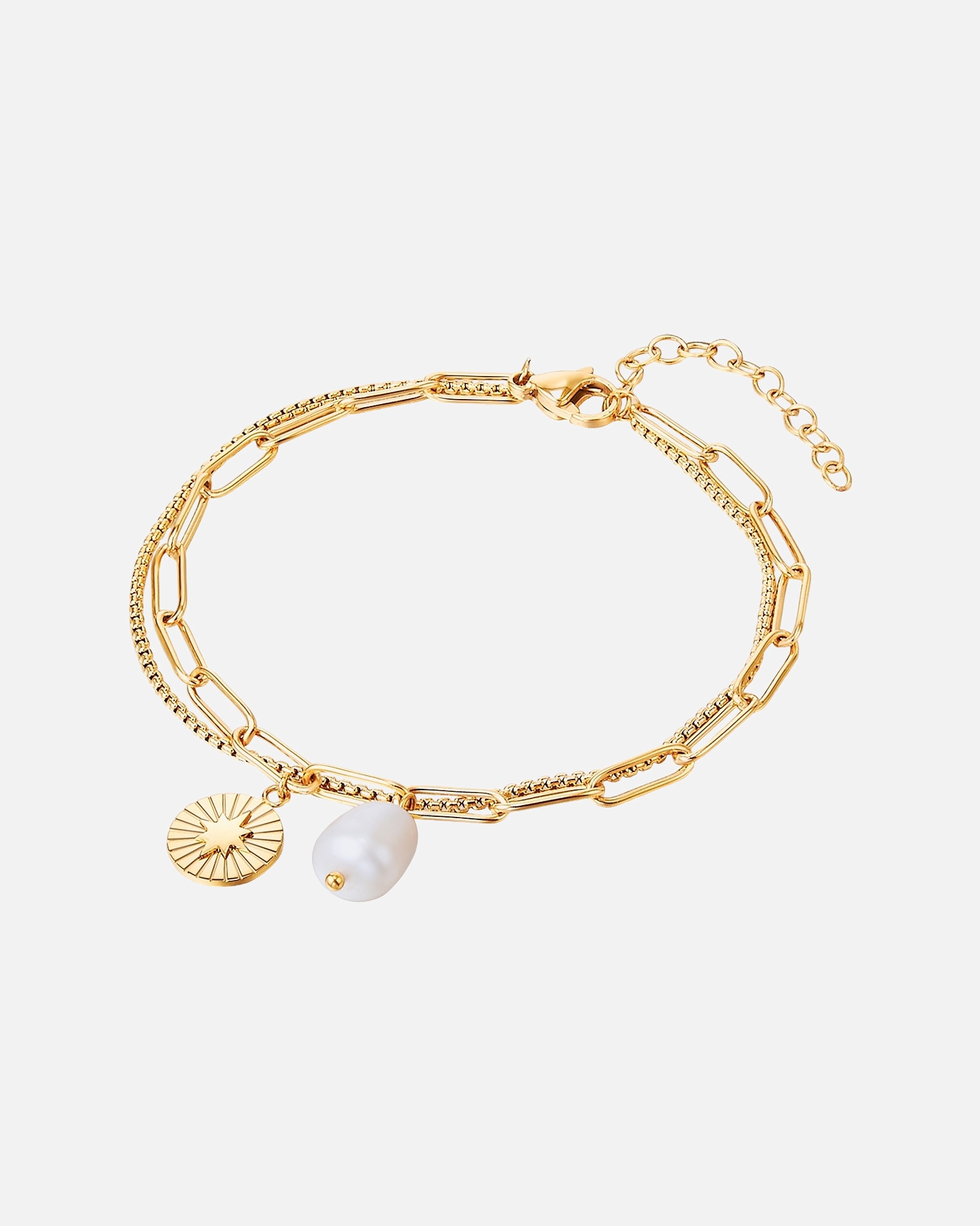 Armband für Weiblich Valero Pearls Armband aus Edelstahl in gelbgold mit Süßwasser-Zuchtperle 17,0 cm Basislänge + 3,0 cm Verlängerung