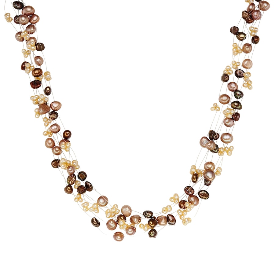 Valero Pearls Kette Süßwasser-Zuchtperlen braun hellbraun weiß 42,0 cm Basiskette + 5,0 Verlängerung Damen