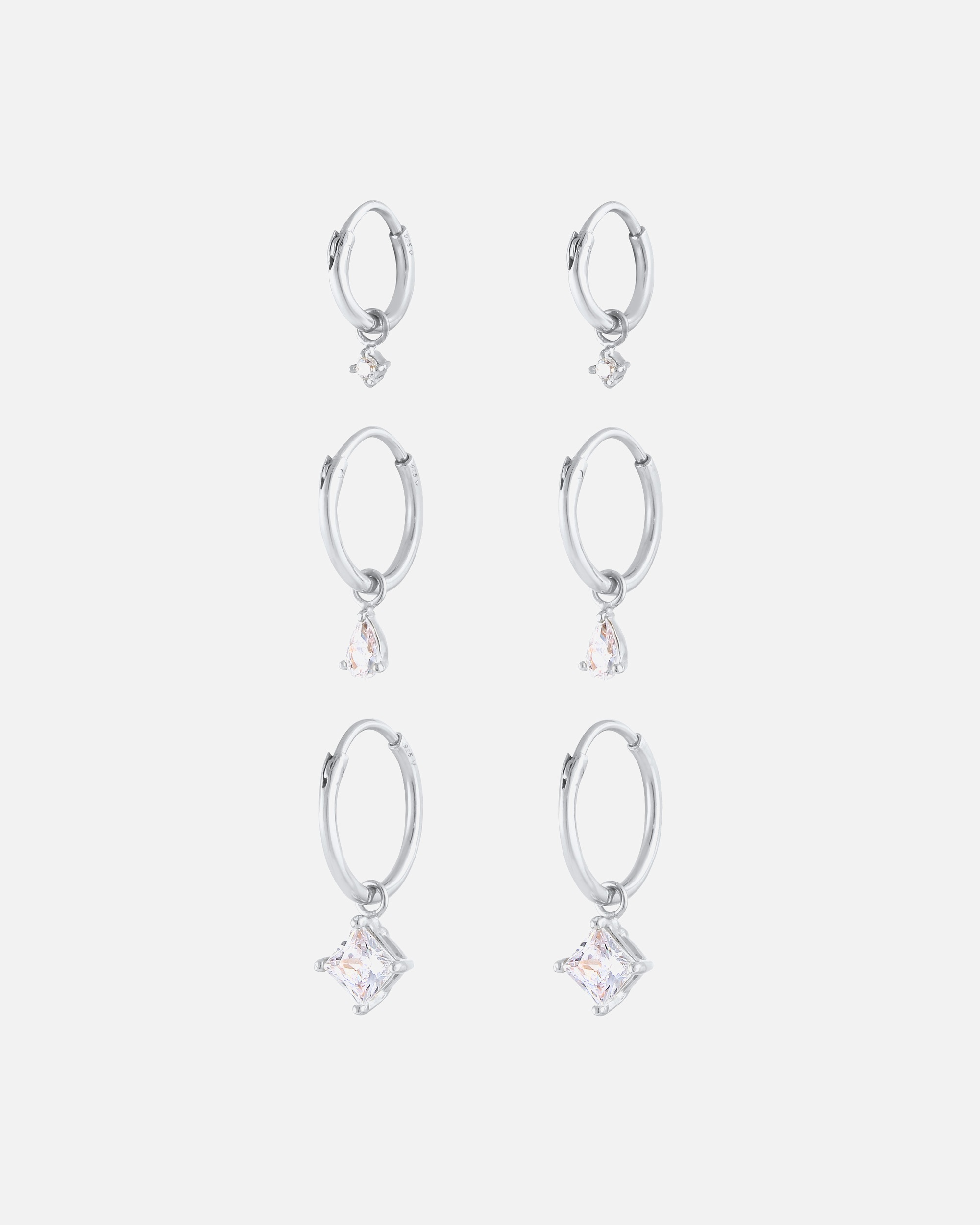 Ohrringe für Weiblich Elli 3er Set Trio Creolen Einhänger Zirkonia 925 Silber silberfarben