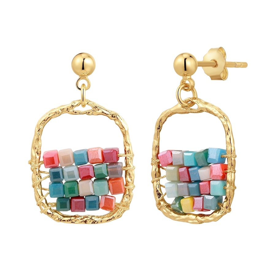 Yokoamii Ohrhänger aus Messing in Gelbgold mit Glas 27,2 mm Damen