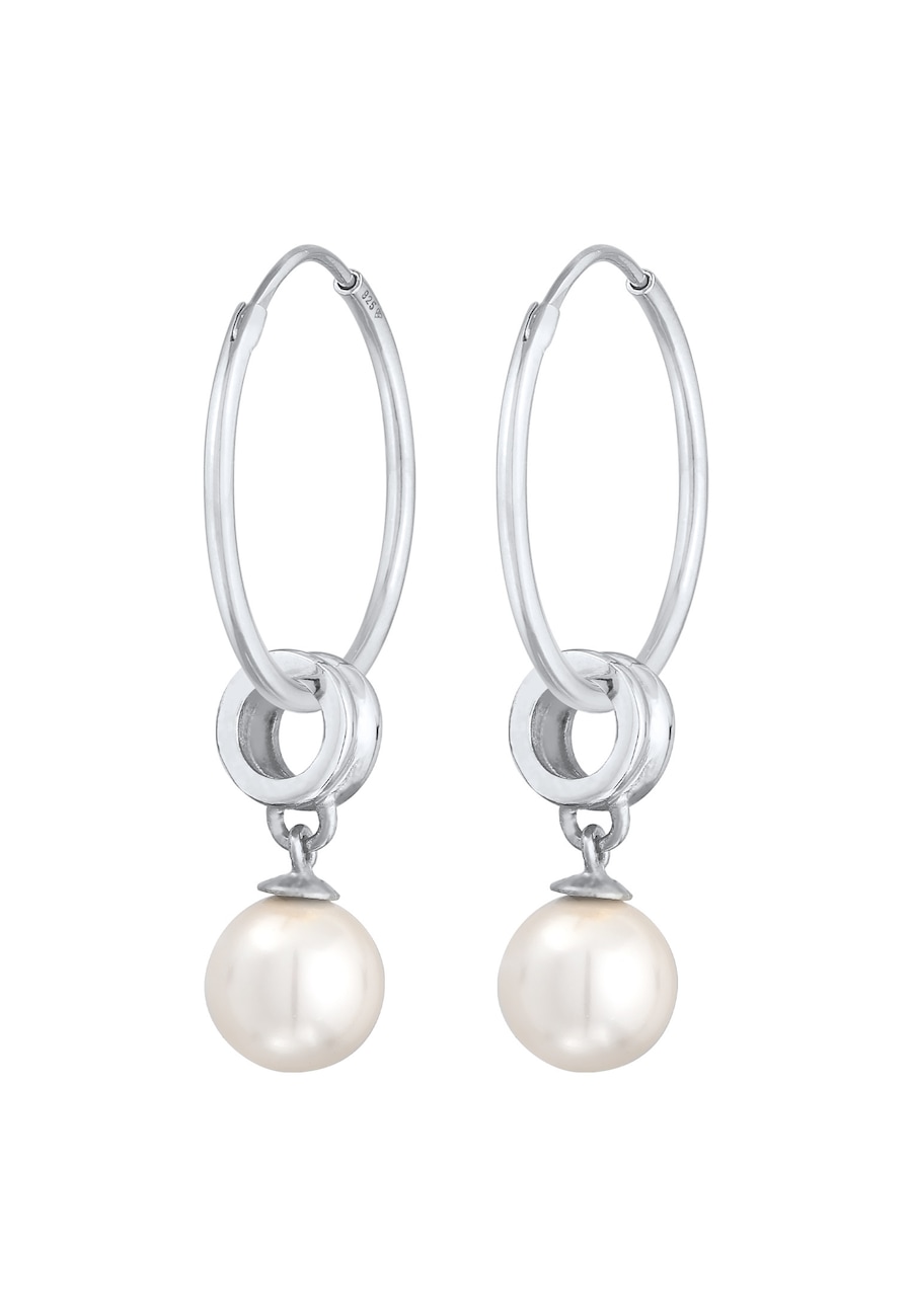 Nenalina Creolen Rund Synthetische Perle Klassik 925 Silber silberfarben Damen
