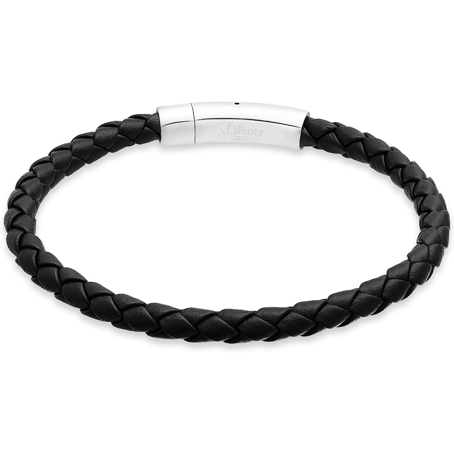 s.Oliver Armband Edelstahl, Leder schwarz Herren