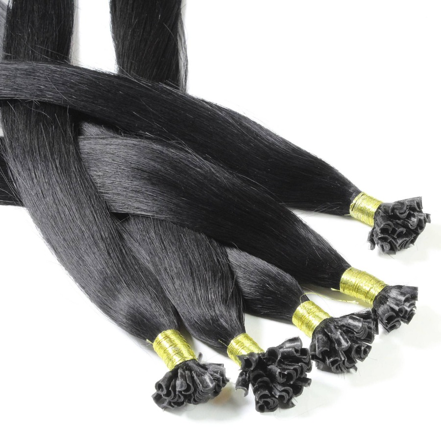 hair2heart Bonding Extensions Echthaar #2/0 Schwarz 1g 50cm Damen