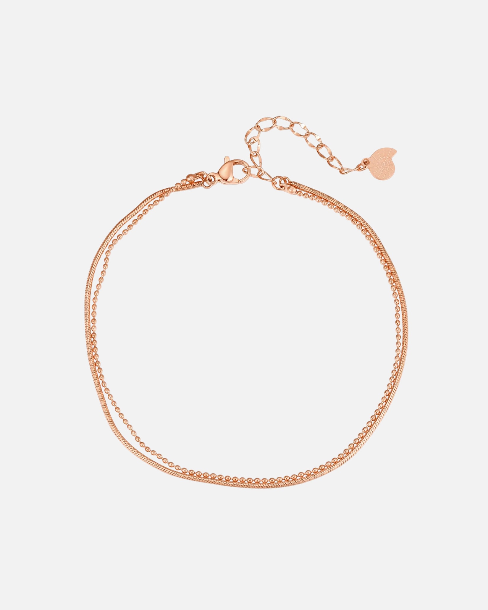 Fußschmuck für Weiblich Hey Happiness Default Brand Line Zweireihige Kugeln & Schlangen Fußkette, aus Edelstahl Rosegold