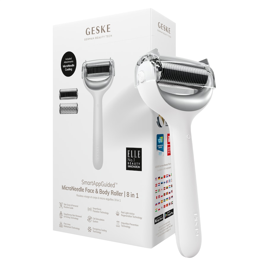 Geske SmartAppGuided MicroNeedle Face & Body Roller | 8 in 1 White