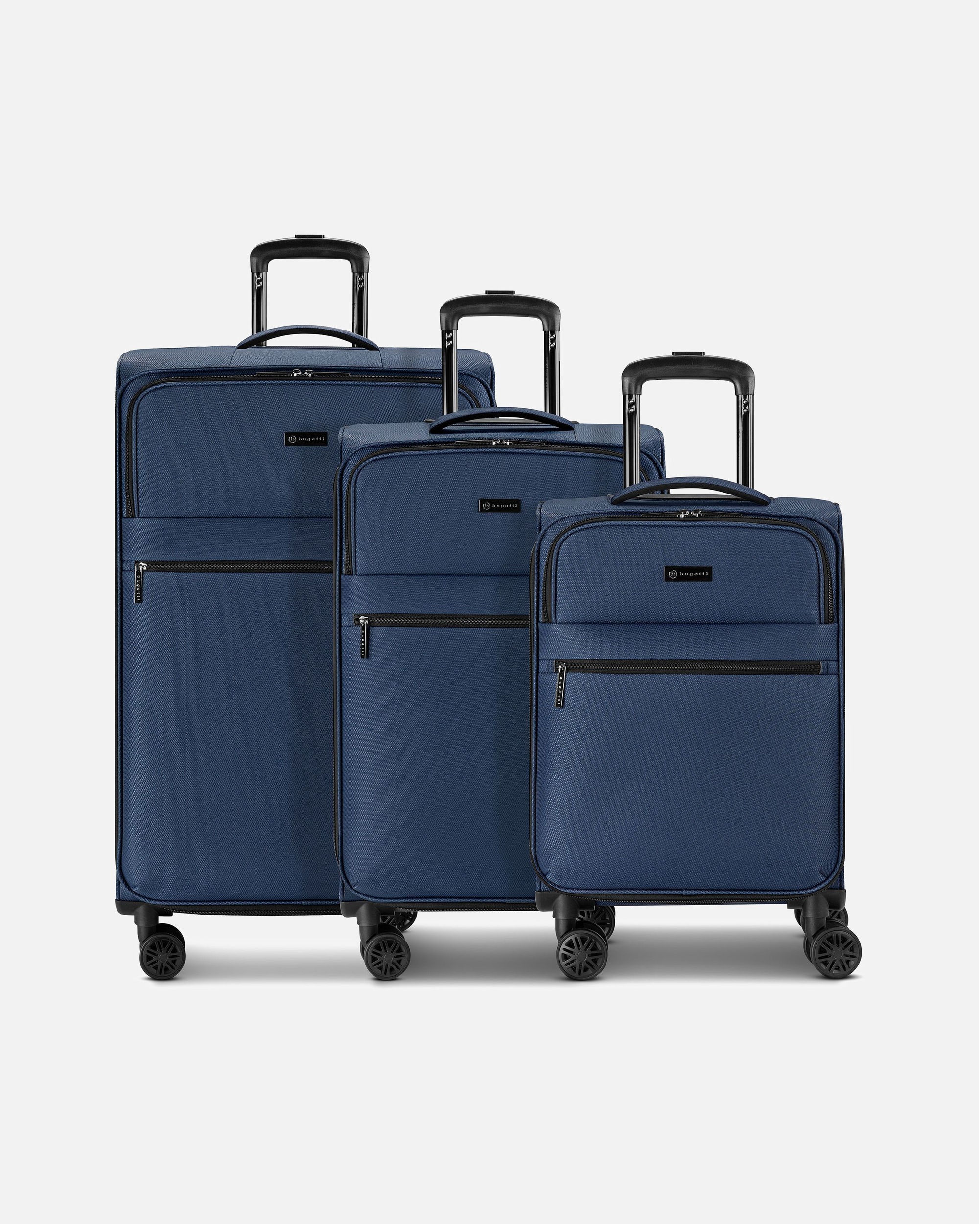 Koffer für Männlich Bugatti Valencia Soft 4 Rollen Kofferset 3-teilig mit Dehnfalte navy