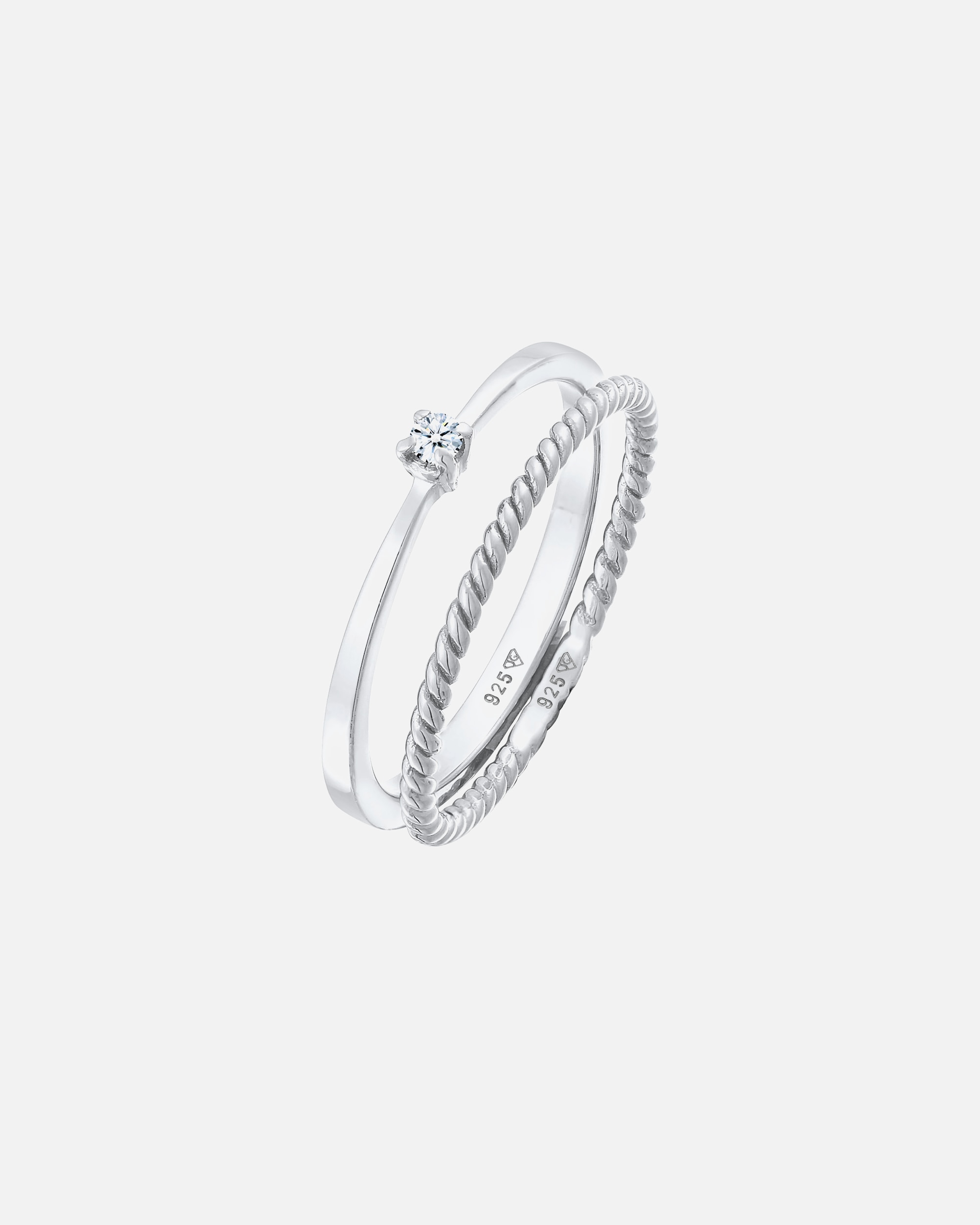 Ring für Weiblich Elli DIAMONDS Diamant (0.03 ct.) Kordel 2er Ring Set 925 Silber 58