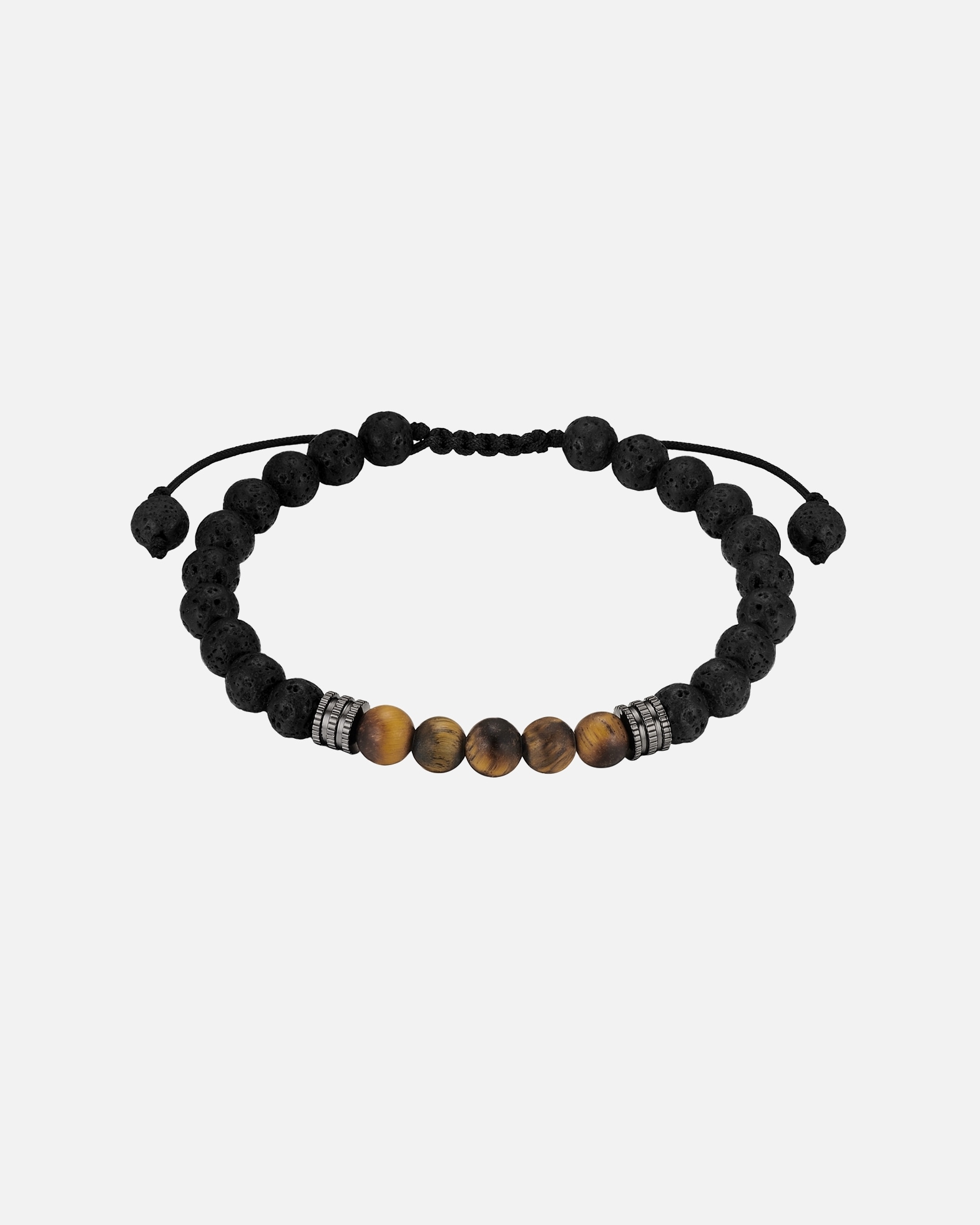 Armband für Männlich True Rebels Armband aus Edelstahl in silber mit Lavastein und Tigerauge 19,0 - 23,0 cm, flexibel einstellbar