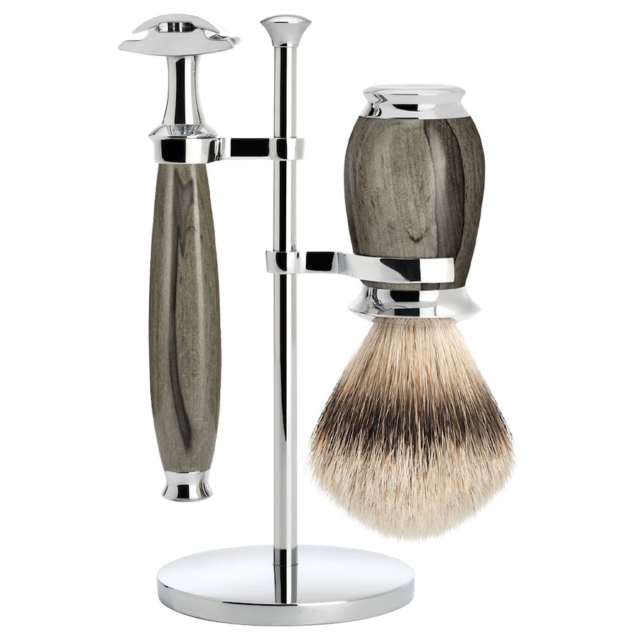 Mühle PURIST 3-teiliges Rasierset, Silberspitz Dachszupf, mit Rasierhobel, Griffmaterial Maserbuche 1 pc. Herren
