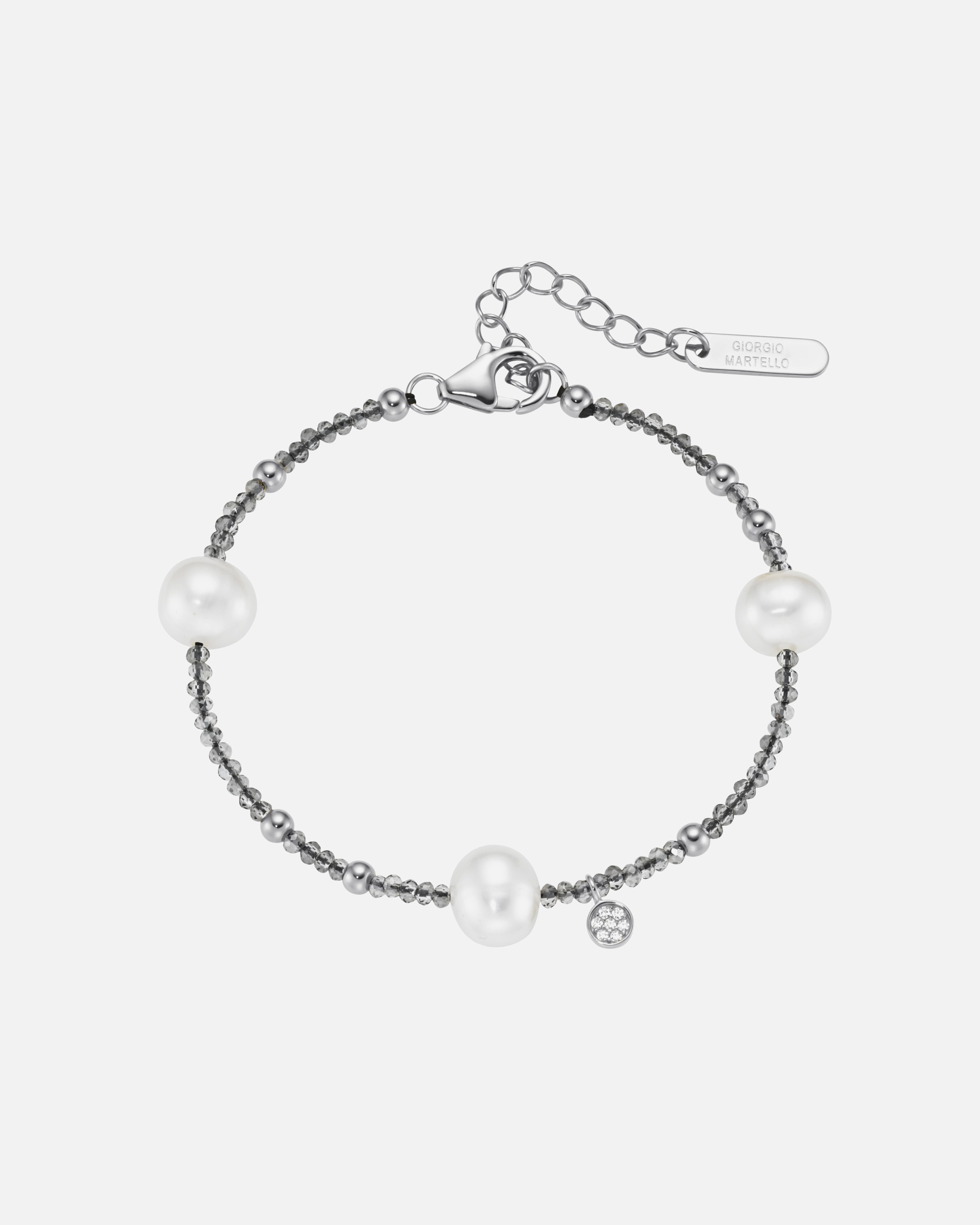Armband für Unisex Giorgio Martello Milano Armband mit Süßwasser-Perlen und Ziersteinen, Silber 925 Silber