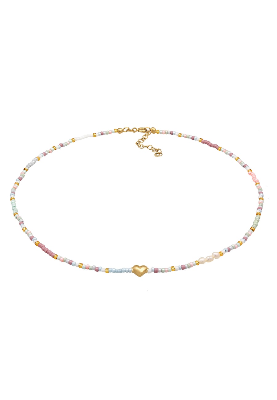 Elli Choker Herz Glas Beads Sommer Style 925 Silber goldfarben Damen