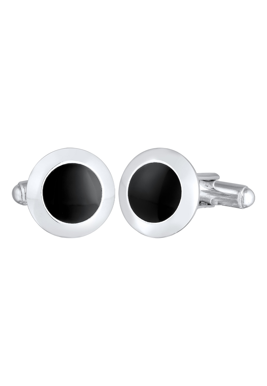 KUZZOI Basic Rund Klassik Geo Emaille Schwarz 925 Silber OneSize Herren