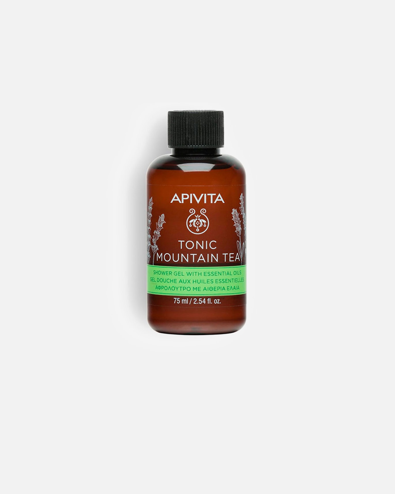 Duschgel für Unisex Apivita TONIC MOUNTAIN TEA Badegel mit Bergtee, Propolis und ätherischen Ölen 75 ml