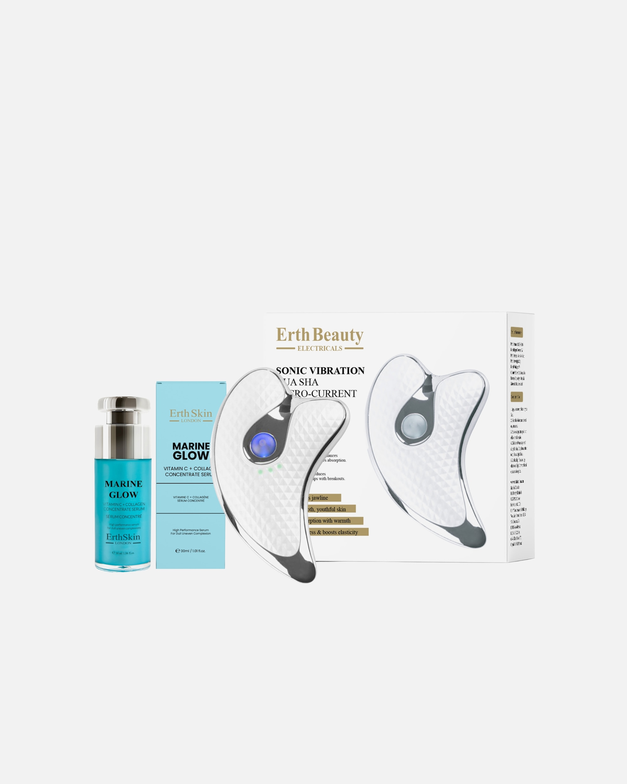 Gesichtsmassagegerät für Unisex ErthSkin London Gua Sha Mikrostrom Duo Vitamin C Kollagen 1 Stück