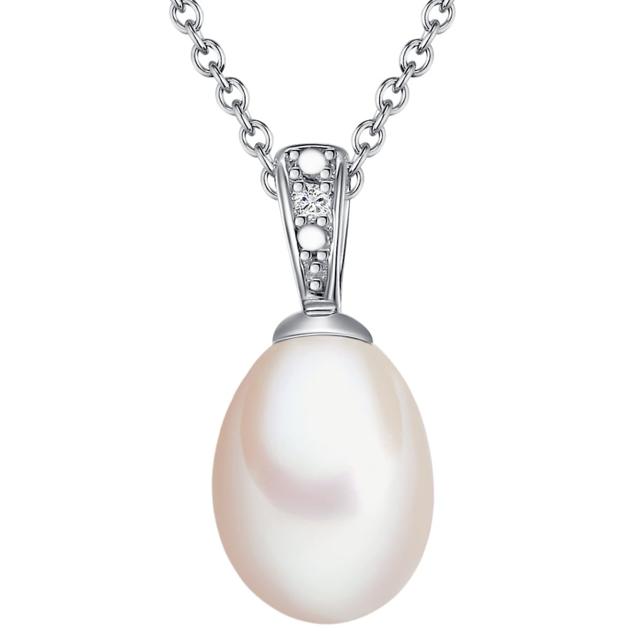 Lulu & Jane Diamant-Kette Sterling Silber Diamant Süßwasser-Zuchtperle in 50 cm + 5 Damen