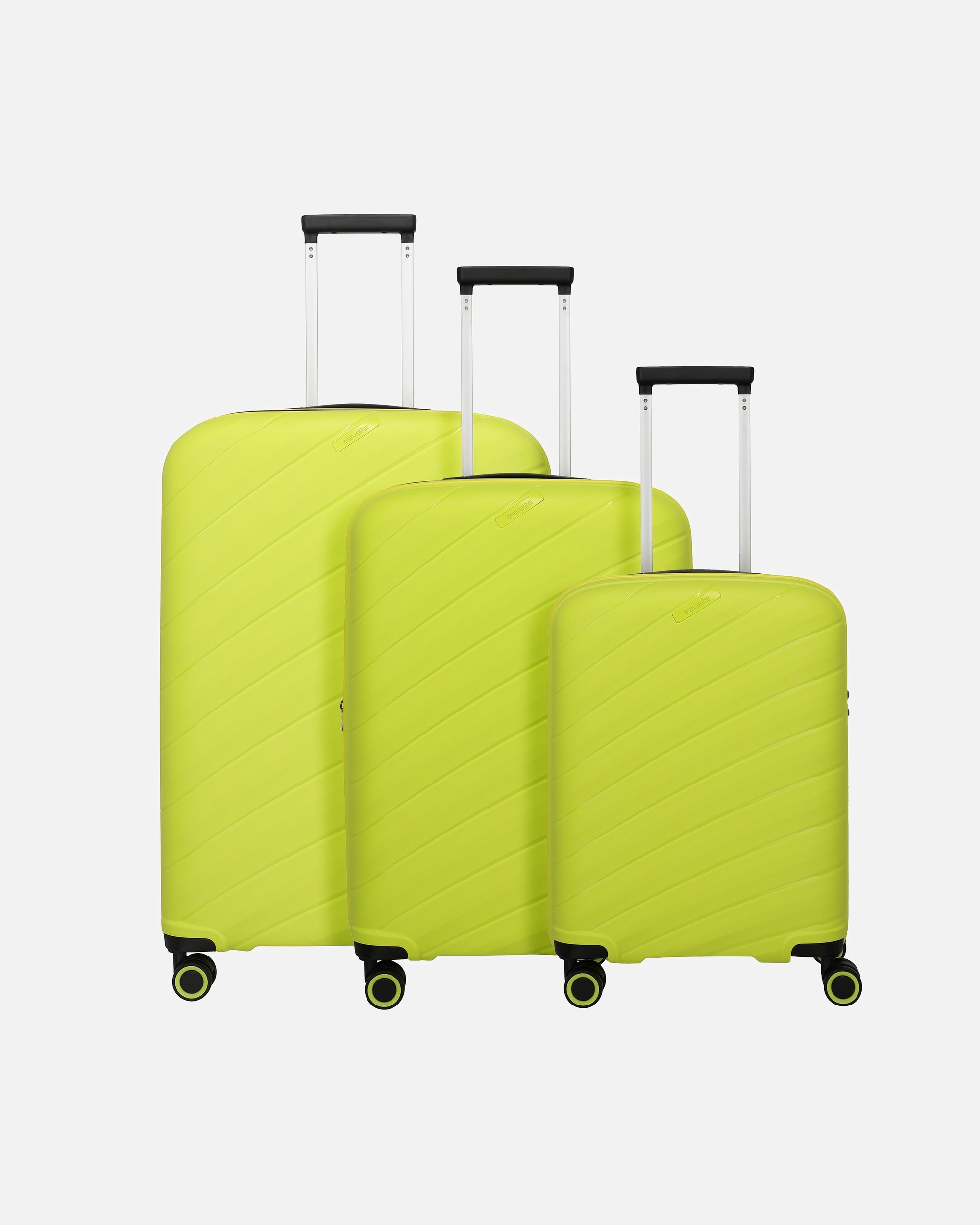 Koffer für Männlich Travelite Burano 4 Rollen Kofferset 3-teilig mit Dehnfalte apple green