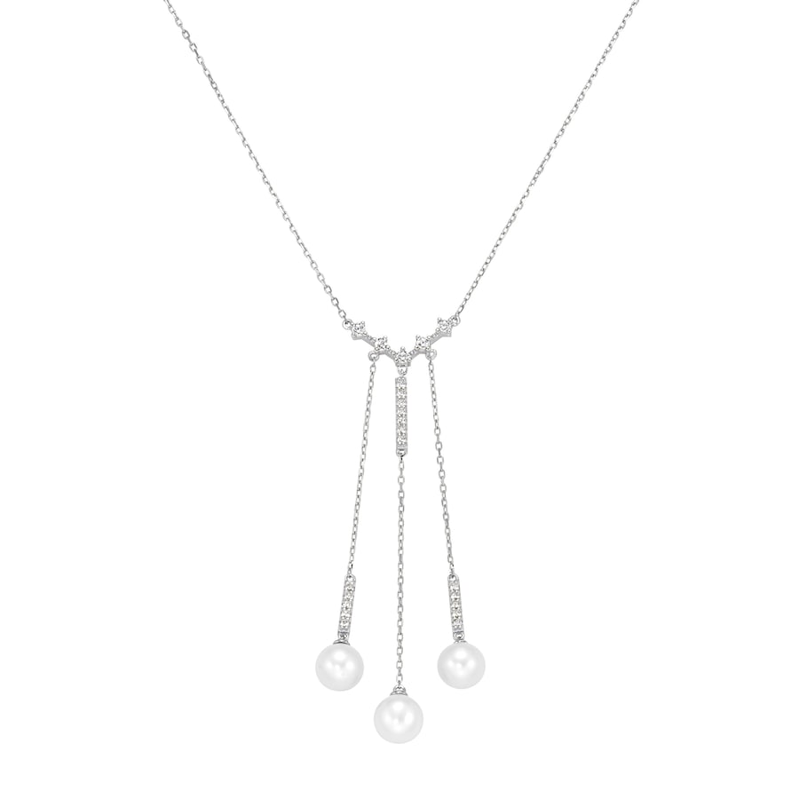 Giorgio Martello Milano Collier mit Süßwasser-Perlen und Zirkonia, Silber 925 45 cm