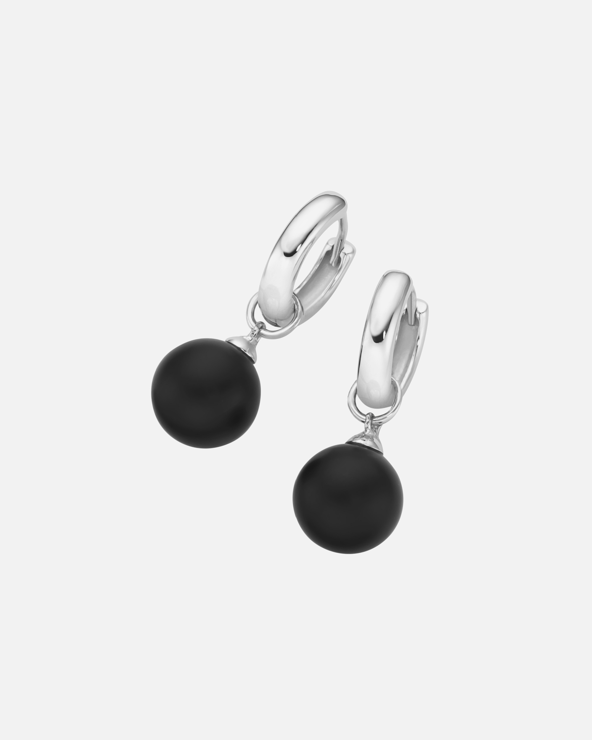 Creolen für Männlich Giorgio Martello Milano Creolen Behang schwarze Achat-Kugeln oder weiße Perlen, Silber 925 Schwarz