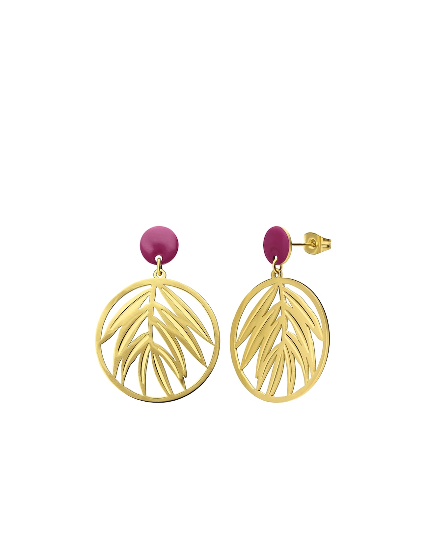 Lucardi Ohrringe Stahl - Gelbgold Rosa Damen