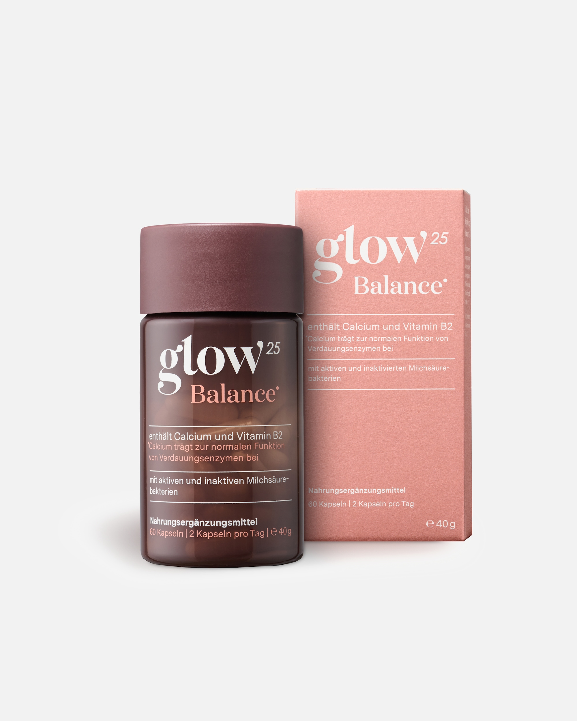 Nahrungsergänzung Darmgesundheit für Unisex Glow25 Balance- mit Milchsäurebakterien, Kiwifruchtpulver, Inulin, Calcium und Vitamin B2 60 capsules