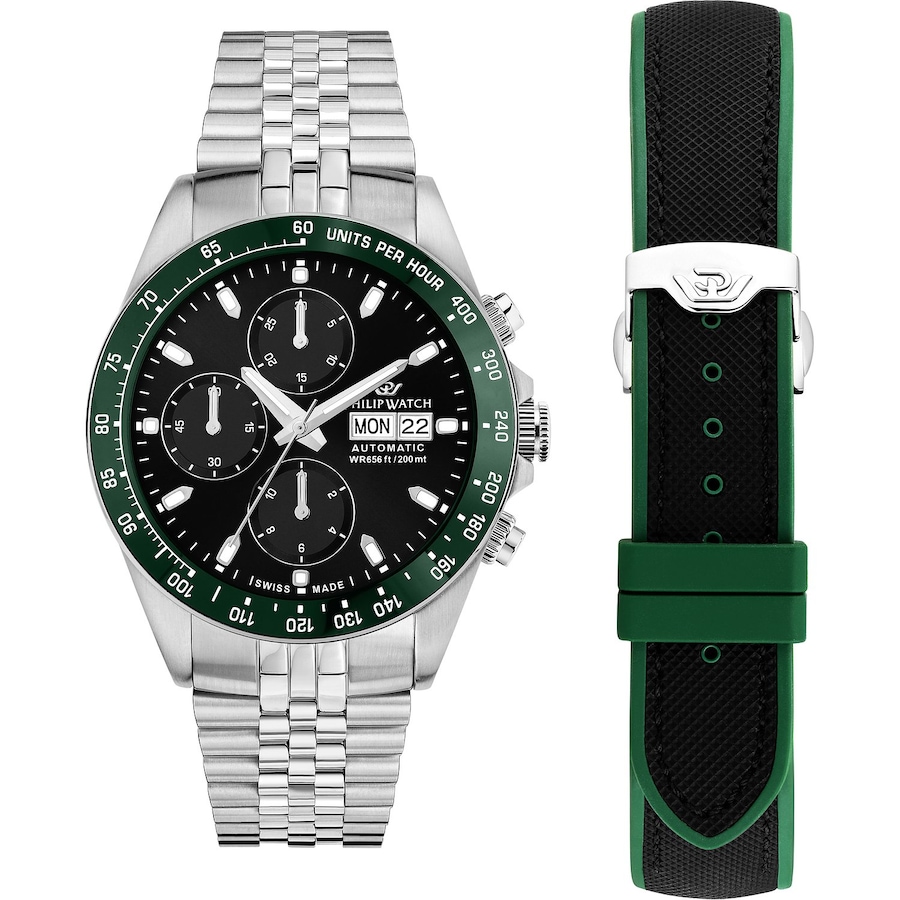 Philip Watch Uhren-Set inkl. Wechselarmband Edelstahl grün, schwarz, silber Herren