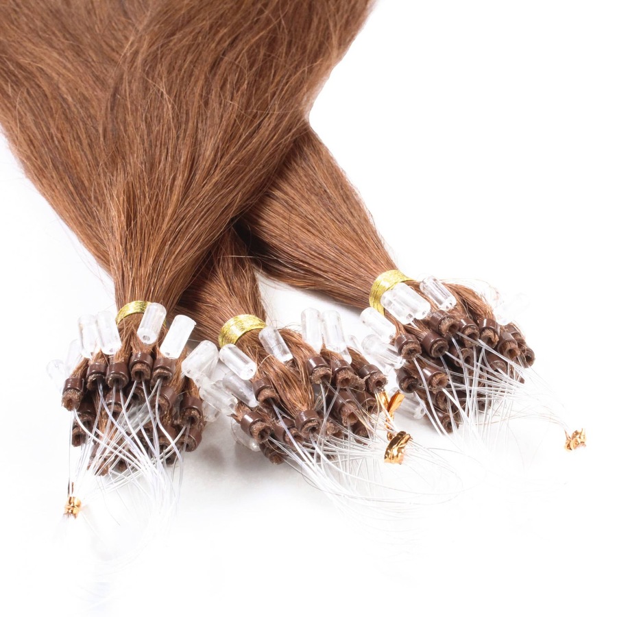 hair2heart Microring Extensions Echthaar #8/03 Hellblond Natur-Gold 1g 50cm Braun Damen