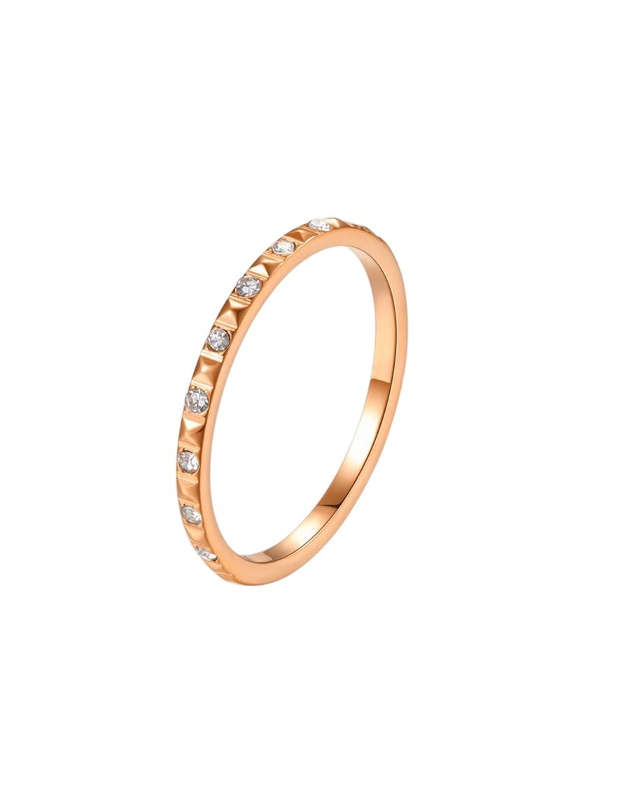 Hey Happiness Gemstone Pyramid Ring – Edelstahlring, 18 K Roségoldvergoldung 57 Damen