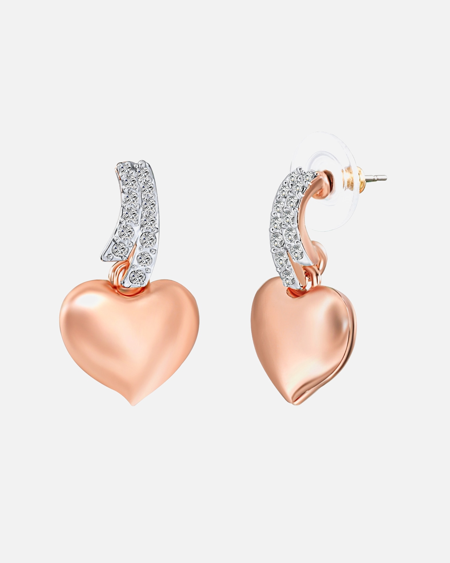 Ohrringe für Weiblich Lulu & Jane Ohrhänger Herz Metall-Legierung verziert mit Kristallen von Swarovski® in Roségold/Silber 28,0 mm