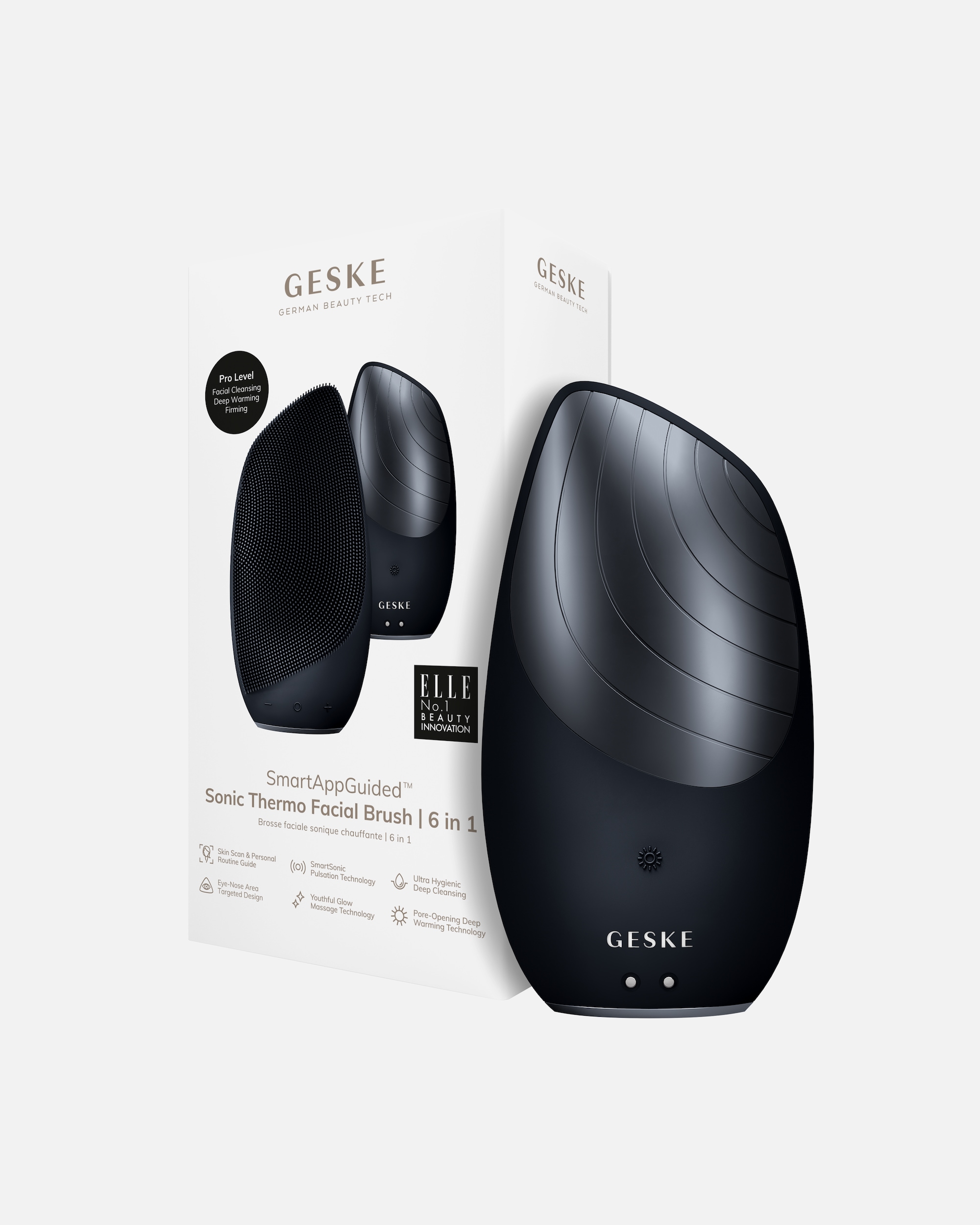 Elektrisches Gesichtsmassagegerät für Unisex Geske SmartAppGuided™ Sonic Thermo Facial Brush | 6 in 1 Black