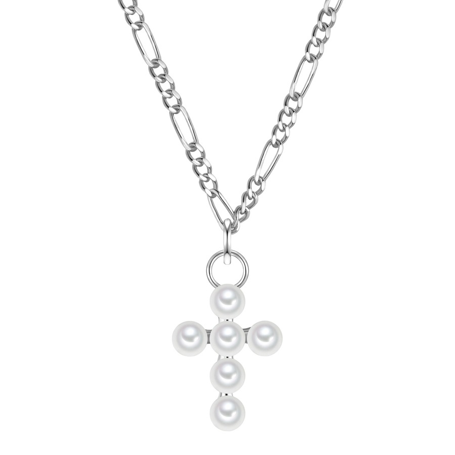 Glanzstücke München Halskette Kreuz aus Sterling Silber in silber mit Süßwasser-Zuchtperle 43,0 cm Basiskette + 5,0 Verlängerung Damen