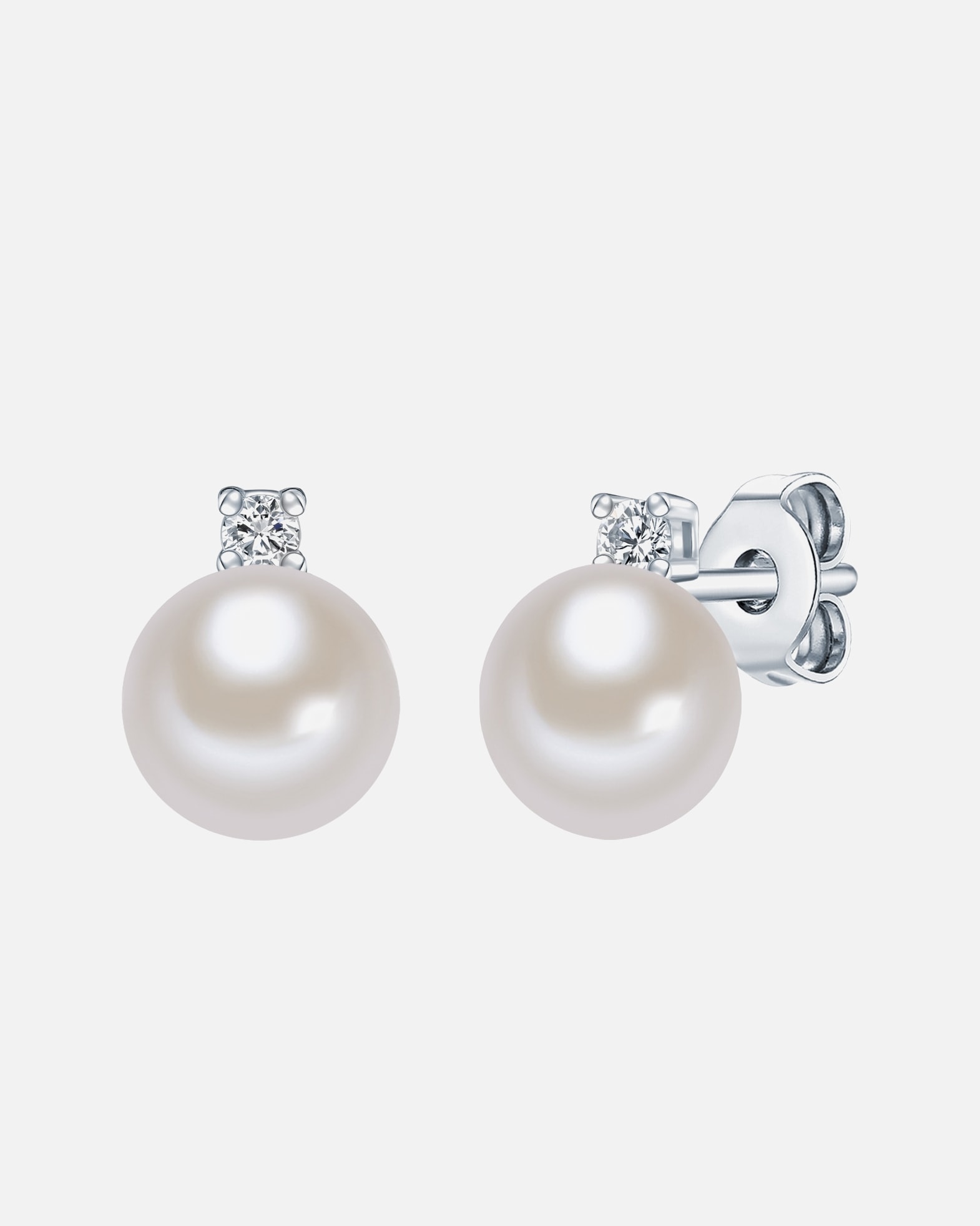 Ohrringe für Weiblich Valero Pearls Ohrstecker Sterling Silber Zirkonia Süßwasser-Zuchtperle in Silber 8,0 mm