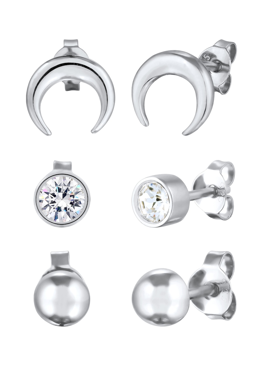 Elli Ohrstecker Set Halbmond Astro 925 Sterling Silber, mit Kristallen von Swarovski silberfarben Damen