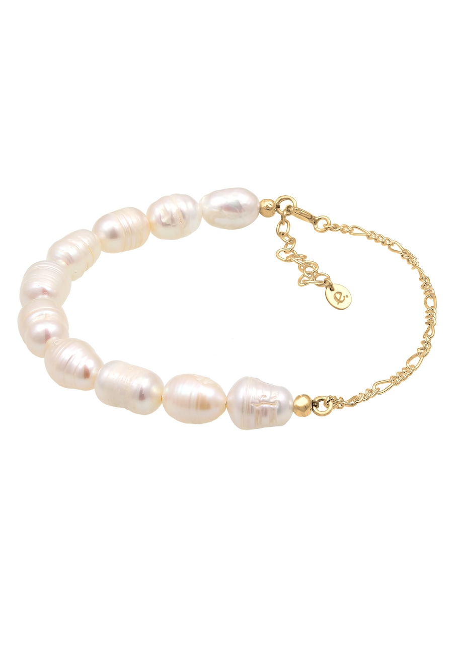 Elli PREMIUM Armband Figaro Barock Süßwasserzuchtperle 925er Silber 16 Damen