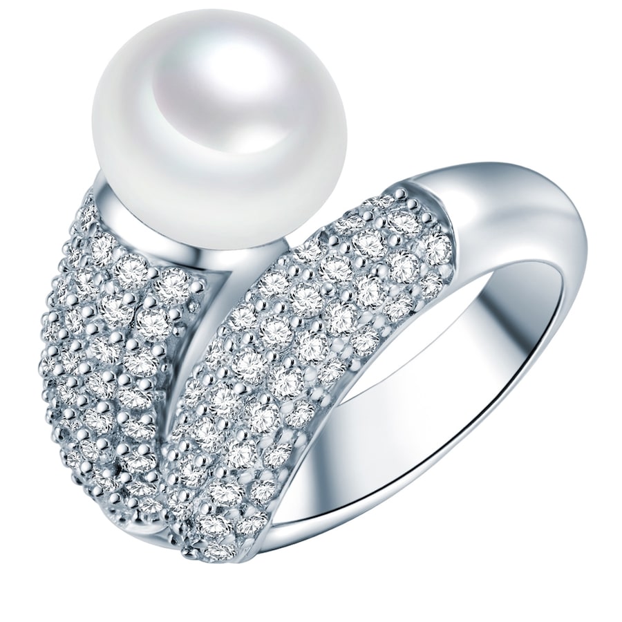 Valero Pearls Perlen-Ring aus Sterling Silber in silber mit Zirkonia Süßwasser-Zuchtperle 56 Damen